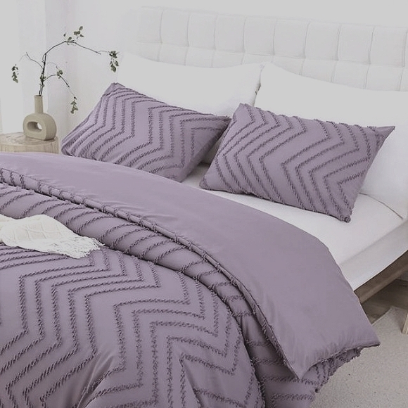 Lavender Gray Chevron Tufted Texture Full Size Bed Comforter Shams Set Bedding - Picture 4 of 14
